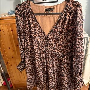 Lulu's Brown and Black Animal Print Long Sleeve Dress